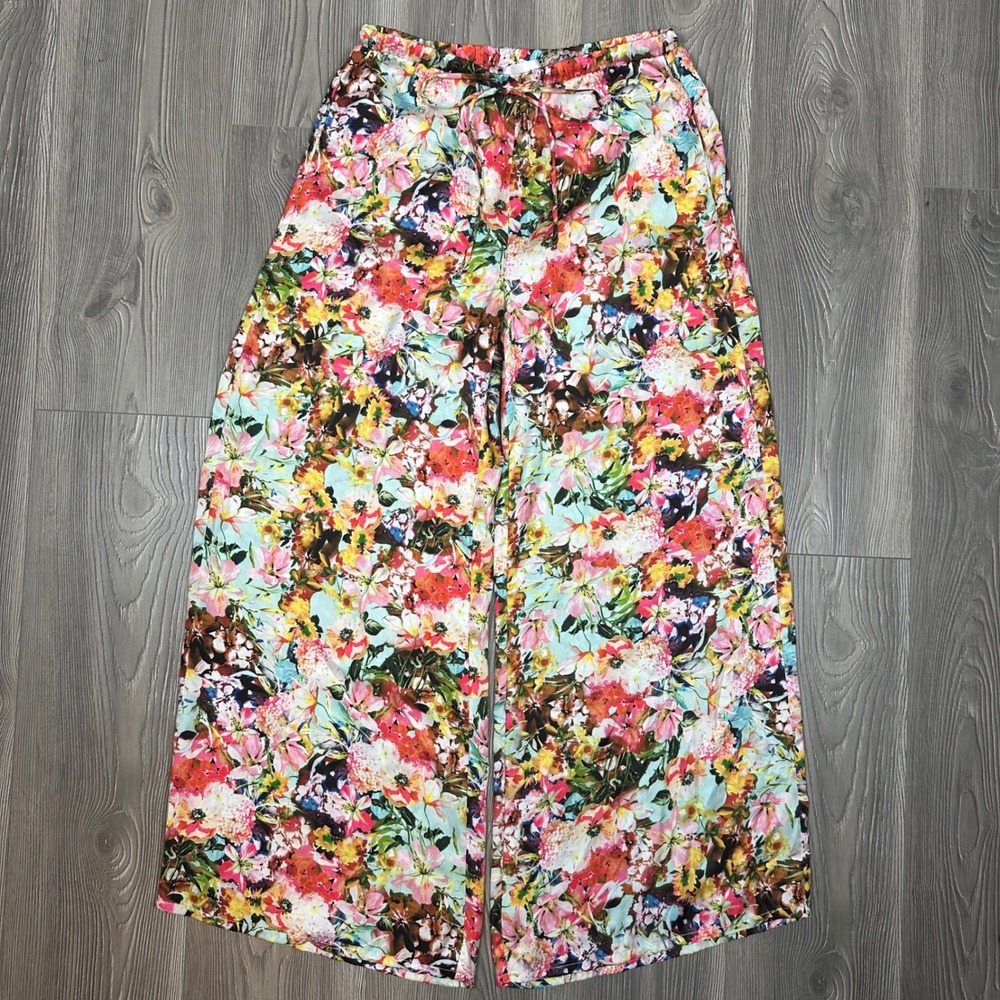 Lavender Brown Multicolor Floral Wide Leg Pants